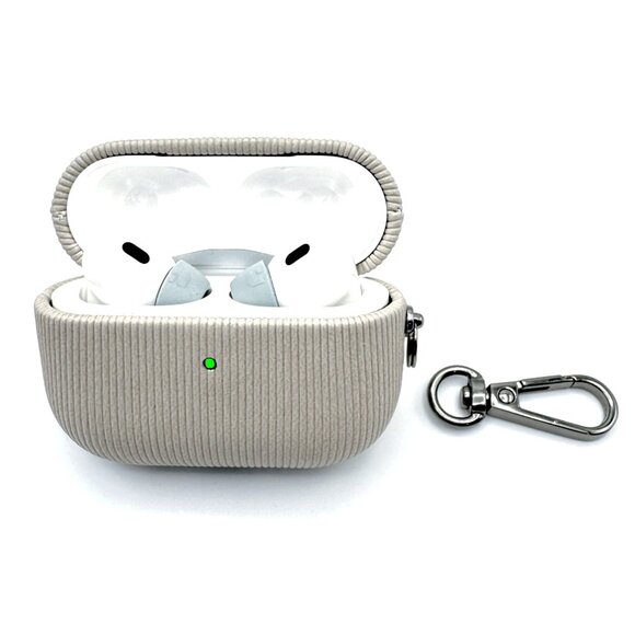 NWT BEIGE GRAY Striped Textured Silicone Case for Apple AirPods Pro 2 - Picture 3 of 5